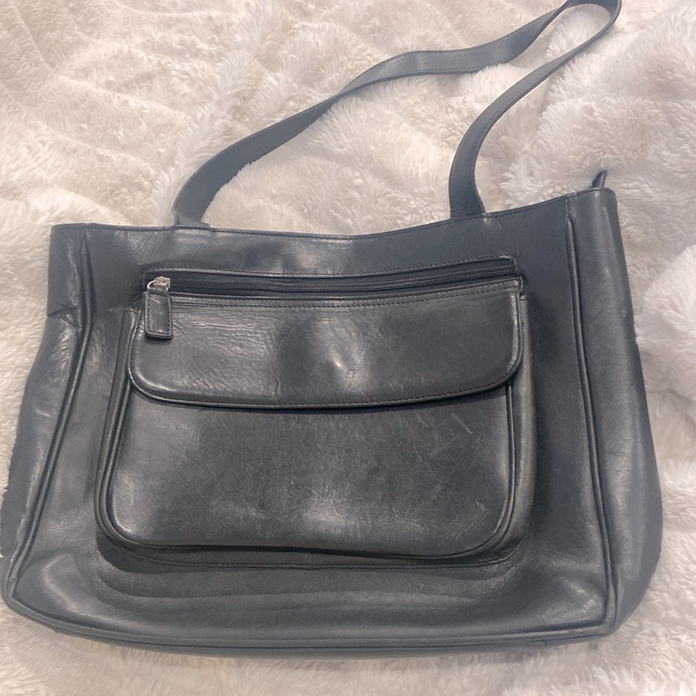 M. London genuine leather black tote or business shoulder or hand bag